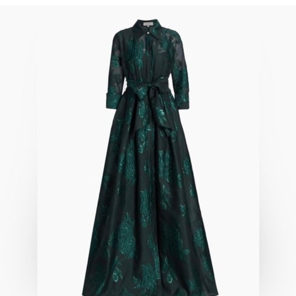 Rickie Freeman for Teri Jon Dresses & Skirts - teri jon jacquard shirtdress gown with floral print in emerald